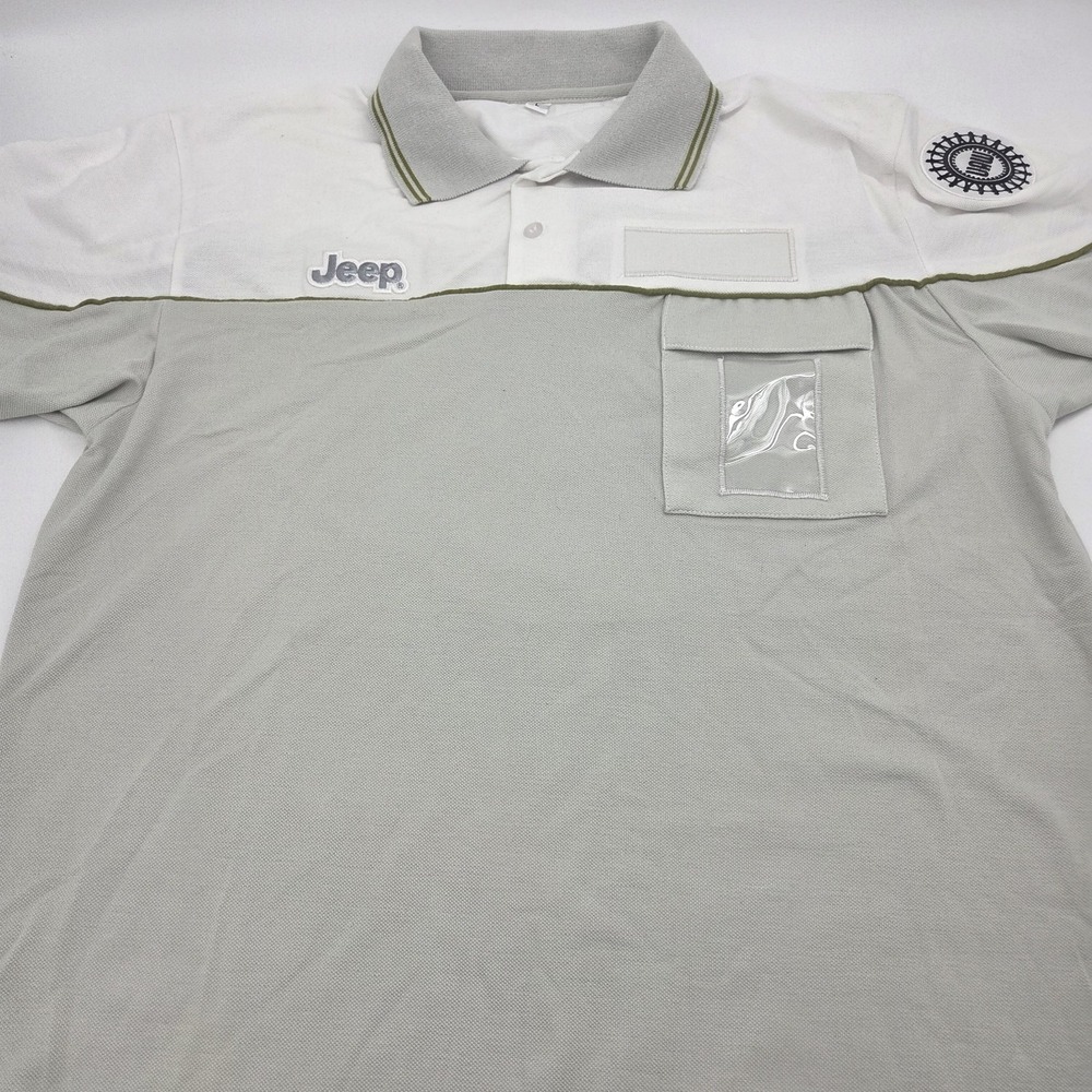 Chrysler Jeep UAW Beige Mens Large Chest Badge Pocket Employee Logo Polo Shirt